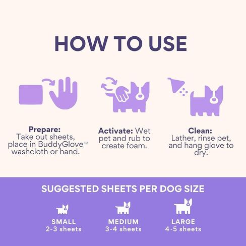 Dog Shampoo Sheets, 2X Washes Than Liquid Dog Bathing Supplies, Water Activated Puppy Shampoo & Dog Bath Supplies, Poodle Shampoo for Dog Bath, Dog Shampoo for Smelly Dogs (Lavender 65ct) in Saudi Arabia