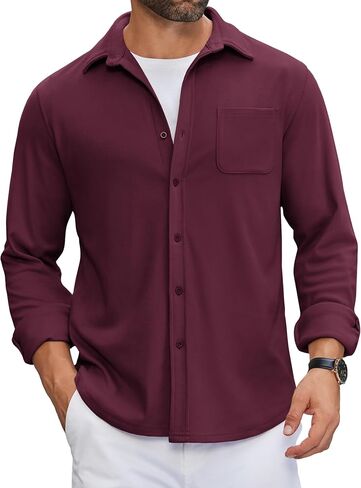 COOFANDY Mens Flannel Shirts Long Sleeve Thermal Button Down Shirt Shacket Lightweight Jacket in Saudi Arabia