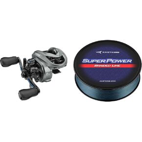 KastKing Kestrel Baitcasting Fishing Reel,7.5:1,Right Handed & KastKing Superpower Braided Fishing Line, Gray, 15 LB, 150 Yds