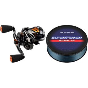 KastKing Zephyr Bait Finesse Baitcasting Reel, Carbon Fiber Fishing Reel, Drag Clicker Version, Bait Finesse Casting Reel, Right Hand & KastKing Superpower Braided Fishing Line, Gray, 15 LB, 150 Yds