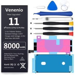 Battery for iPhone 11, 8000mAh New Upgraded 0 Cycle High Capacity Battery Replacement for iPhone 11 Models A2111, A2221, A2223 with Complete Repair Tool Kits
