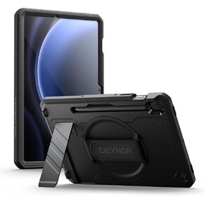 Dexnor Case for Samsung Galaxy Tab S10 FE / S9 FE 10.9 Inch / S9 11 Inch 2023 with Screen Protector Pen Holder [360 Rotating Hand Strap & Kickstand], Shockproof Full Body Cover for Tablet S9 FE, Black
