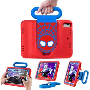 Kids Case for iPad 7th/8th/9th Gen,iPad 10.2 inch 2021/2020/2019 Case with Adjustable Portrait Landscape Stand Handle,Heavy Duty Protective Kids Child Friendly Cover for iPad 10.2 inch. (Black-Red)