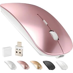 Rechargeable Bluetooth Wireless Mouse,Bluetooth 5.2/3.0 and 2.4GHz USB Type-C Receiver Mouse for MacBook Air/Pro/Laptop/PC/Mac/iPad Pro