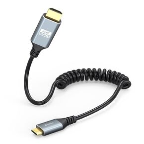 4K Mini HDMI to HDMI Coiled Cable 1FT-3FT for Camera Field Monitor, HDMI to Mini HDMI Coiled Cable Short [Aluminum Shell] 4K@60Hz, 2K, 1080P, HDR, ARC for DSLR, Portable Monitor, Laptop
