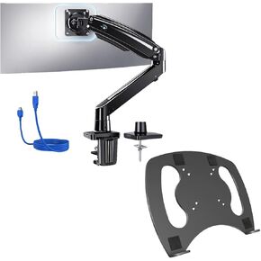 HUANUO Single Monitor Arm for 40 inch Screens, Laptop Tray Steel Notebook Holder for Monitor VESA Mount Stand