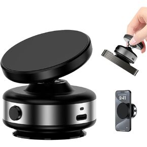 360 Rotatable Car Magnetic Phone Holder,Electric Vacuum Car Mount,Suction Cup Phone Mount Suitable for Flat Surfaces,Compatible with Magsafe iPhone, Silver