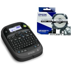 LABELWORKS Epson Shrink Tube Bundle - LW-PX300 Label Maker & 203YLBWPX Black on White Shrink Tube Tape