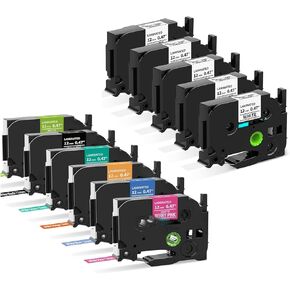 12mm 0.47 Inch Label Maker Tape Refill for PT-D210 PT-D220 PT-D200 PT-H110 Ptouch Tape 12 mm x 8m, 11-Pack