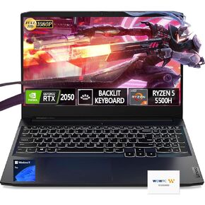 Lenovo 15.6" IdeaPad Gaming 3 Laptop, GeForce RTX 2050, 32GB RAM, 1TB PCIe, 15.6" FHD 144Hz IPS Display, AMD Ryzen 5 5500H, Backlit Keyboard, Ethernet RJ-45, Windows 11 Pro, WOWPC Recovery USB