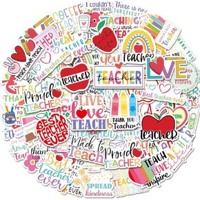 100 Pcs Teacher Stickers Teacher Appreciation Gifts Bulk Vinyl Waterproof Stickers for Laptop Water Bottle Back to School Supplies