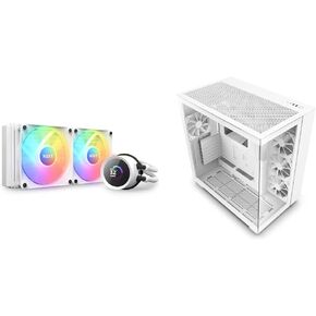 NZXT Kraken 240 RGB CPU Liquid Cooler & H9 Flow Dual-Chamber ATX Mid-Tower PC Case - 240mm AIO Cooler with Customizable LCD Display & High Airflow Case with 360mm Radiator Support