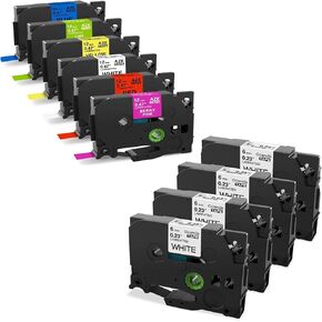 12mm Colored Tape and 6mm Label Tape Replacement for P Touch Label Tape, 10-Pack