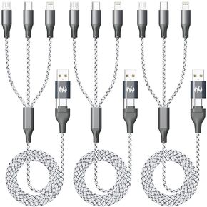 Multi Charging Cable,3Pack 4FT Multiple Charger Cable,Nylon Braided Cord USB Charging Cable 3 in 2 Multi Phone Charger Cord with Type C Micro Lightning USB for Apple iPhone Android Phone