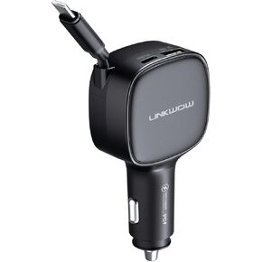 84W Max Retractable Fast Car Charger - USB C Cigarette Lighter Adapter Ultra-Compact Type-C Fast Car Charger with Built-in Retractable Cable