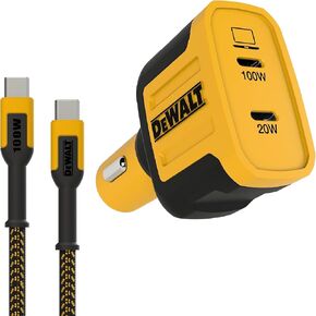 DEWALT 120W USB C Car Charger and 100W Type C Charging Cable, 2-Port PD 3.0 Type C Adapter, PPS USBC to USBC Fast Charging with Power Delivery for iPhone 15 14 13 12 11 X XS Pro Max Mini, Galaxy S22