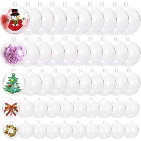 50Pcs Clear Plastic Fillable Ornaments 5 Different Sizes, Bulk Transparent DIY Craft Ball,Clear DIY Christmas Ornament for Wedding,Party,Home Decor (1 in,1.2 in,1.57 in,1.96 in,2.76 in)