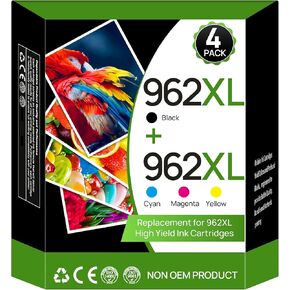 962XL 962 XL Ink Cartridges Combo Pack for 962 962 XL Ink Cartridges for HP OfficeJet Pro 9010 9012 9015 9018 9019 9020 9025 Printer (1BK/1C/1M/1Y, 4 Pack)