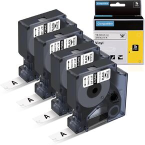 Label KINGDOM Rhino A18445 Industrial Vinyl Labels 3/4" Replace for DYMO 18445 Rhino 5200 Label Tape 19mm Black on White for DYMO Rhino 4200, 5200, 6000 Label Maker, 4-Pack