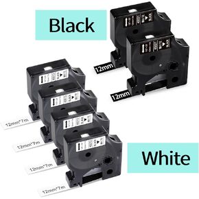 1/2inch D1 Label Tape 45013 45021 Compatible with Dymo D1 Label Maker Refills 12mm x 7m for Dymo Labelmanager 160 280 420P 500TS PNP, 6 Packs