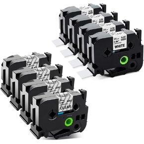 24mm Label Tape Compatible with Brother P Touch TZ Tape 24mm 0.94 Laminated White/Clear Tz TZe-251 TZe251 TZ-251 TZ251 TZe-151 TZe151 TZ-151 TZ151 1 Inch Tape, Total 8-Pack