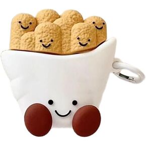 Super Funny Cartoon Food Theme Smiling Peanut Happy Potato Chips Earphone Case for AirPods 4，Novelty Stylish Soft Silicone AirPods 4 Cover Protector Earbud Protective Case -Peanut