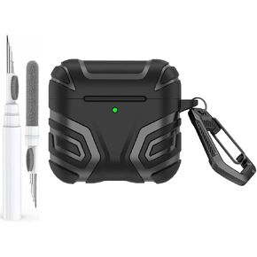 Mizi Rugged Case for AirPods 4th Generation/AirPods 4 with Active Noise Cancellation (ANC) (2024) with Cleaner Kit, Full Body Shockproof Hard Protection Design - Black