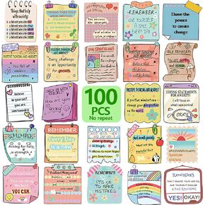 100PCS Mental Health Awareness Stickers, Positive Affirmation Reminder Decals for Adults, Inspirational Self-Care Quotes, Mindfulness Psychology Stickers for Journal, Scrapbook, Planner