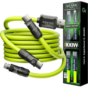 GEARit 100W 4-in-1 Charging Cable-Fast-Charging Silicone (4 Feet) USB-C Cable with USB-A & Lightning Connectors-Universal Multi Device Charger Cord-Compatible with iPhone, MacBook Pro - 4ft
