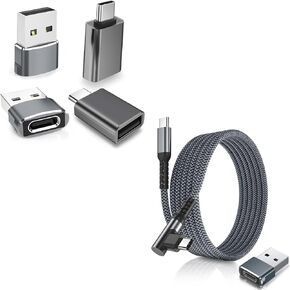 Basesailor USB to USB C Adapter Bundle with Right-Angled USB C to C 100W Cable, Compatible with MacBook Pro,iPad Air 4 5 5th Mini 6 Generation,Surface Go 2,Samsung Galaxy S20 S21 S22