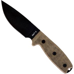 Ontario Knife Company 8665 Rat-3 Plain Edge with Black Nylon Sheath, Black/Tan, One Size
