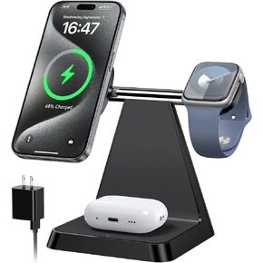 3 in 1 Magnetic Wireless Charging Station - Multi-Device Nightstand Dock for Apple Watch, AirPods & iPhone 12/13/14/15/16 Pro Max/Plus