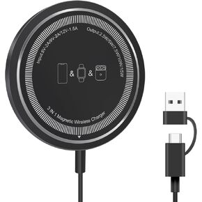MagSafe Charger -Wireless Charger 15w Fast Magnetic Charging for iPhone 16 Pro Max/16 Pro/16/16 Plus/15/14/13/12 Series,Mag Safe Charger for AirPods 3/2/Pro/Pro 2 with Dual Charging Ports (Black)