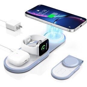 Wireless Charger for iPhone/Apple Watch/AirPods, 4 in 1 Foldable Wireless Charging Station for iPhone 16-11 Pro Max, iWatch 10/9/Ultra/SE/8-3 AirPods Pro 4 3 2, Fast Charger for iPhone Samsung Huawei