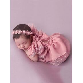 Newborn Photo Props Outfits Girl Baby Photography Props Newborn Girl Romper Headress Infant Princess Costume (Pink A)
