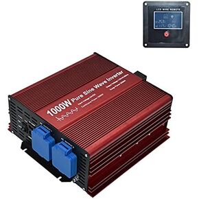1000W Pure sine ave Power Inverter, Input DC24V Output AC110V 60Hz, with Dual Sockets, USB Output and LCD Wired Remote kit Ideal for 24V Solar System
