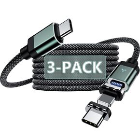 100W USB-C شحن الكابل المغناطيسي نوع C ، 3 حزمة [4/6/6 قدم]-2-في 1 ، 5A كابلات الشحن السريع ، C إلى C سلك مضفر من النايلون مع ضوء LED ، نقل البيانات للمنتجات I ، Android و Ludop