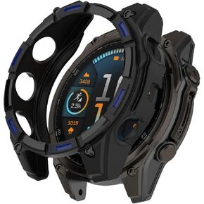 Disscool Case Cover Compatible with Garmin Fenix 8 51mm Solar Smartwatch Soft Anti Drop TPU Replacement Protective Cases Shell Smart Watch Accessories(Black+Blue)