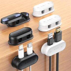 Cord Organizer Cable Holder Clips - Aollop 6 Pack Magnetic Cable Clips [Both Sides 1s Smooth Push] Strong Adhesive Cable Management Hide or Organize Wire Charger Holder for Nightstand Wall Car Office