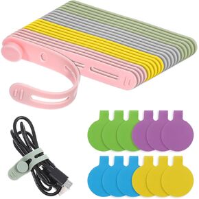 32 PCS ملصقات سلك ومجموعة علاقات كبل السيليكون ، 12 علامات الكابلات علامات+ 20 روابط سلك سليمة من السيليكون ملصق الأسلاك اللاصقة للإلكترونيات المنظمة مكتب المكاتب المنزلية ، متعدد الألوان ،