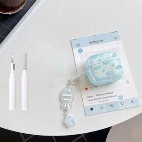 Compatible with AirPods Pro Case Soft TPU with Cleaner Kit Creative Cartoon Fish Star Keychain Shockproof Cover for Airpods Pro 2nd/1st Generation-Water Blue