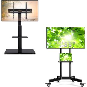 Perlegear Floor TV Stand with 80-Degree Swivel& Rolling TV Stand