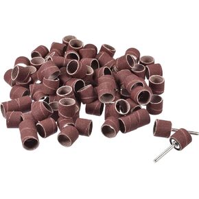 uxcell 100 Pcs 1/2 Inch Sanding Sleeves Sandpaper Set 400 Grit with 2 Pcs 1/8 Inch Drum Mandrels for Rotary Tools