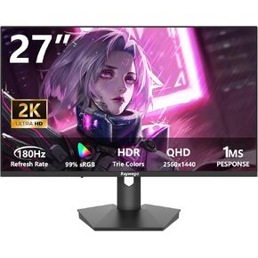27 inch Gaming Monitor 2KQHD 2560x1440, 180Hz,1ms, Height Adjustable,FreeSync, sRGB 99% Color Gamut, HDR10 with a 3-Side Virtually Borderless Design,2X HDMI 2.0,2X Display Port