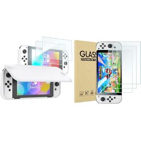 ProCase Nintendo Switch OLED Flip Cover with 2 Pack Tempered Glass Screen Protectors Bundle with [3 Pack] ProCase Screen Protector Compatible with Nintendo Switch OLED 2021