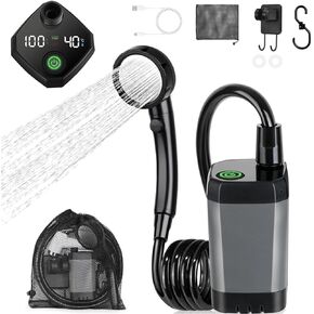 Portable Shower for Camping, [Long-Lasting] 6000mAh Rechargeable Camping Shower with Intelligent LED Display, IPX7 Waterproof Outdoor Shower Kit for Hiking, Travel, Car, Pet