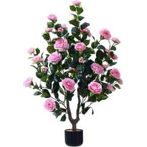 38" Tall Faux Artificial Plants Outdoor Camellia Trees Indoor Fake Tree Potted Plant Bushes with 32 White Blooming Flowers in Fashion Pot Home Decor Front Door Arboles Artificiales para Decoracion in Saudi Arabia