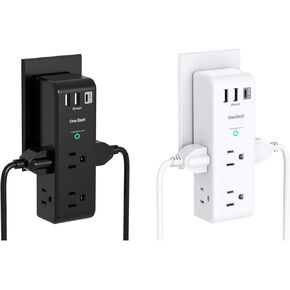 Surge Protector Outlet Extender - with Rotating Plug, 6 AC Multi Plug Outlet with 3 USB Ports (1 USB C), 1800 Joules, 3-Sided Swivel Power Strip with Spaced Outlet Splitter for Home, Office, Travel