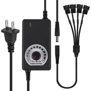 وحدة تحكم سرعة مروحة 12V للكمبيوتر الشخصي ، مزود طاقة المروحة 100-240V AC إلى 3-12V DC 36W قابل للتعديل ، مع كابل الفجر المروحة 4x 3pin
