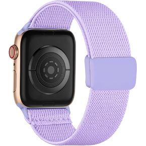 Stretchy Band Compatible with Kids Apple Watch Band, Soft Nylon Braided Strap with Adjustable Snap-On Clasp for iWatch Series 9 8 7 6 5 4 3 2 1 SE
